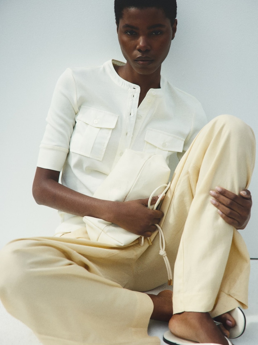 H&M LINEN-BLEND DRAWSTRING PANTS